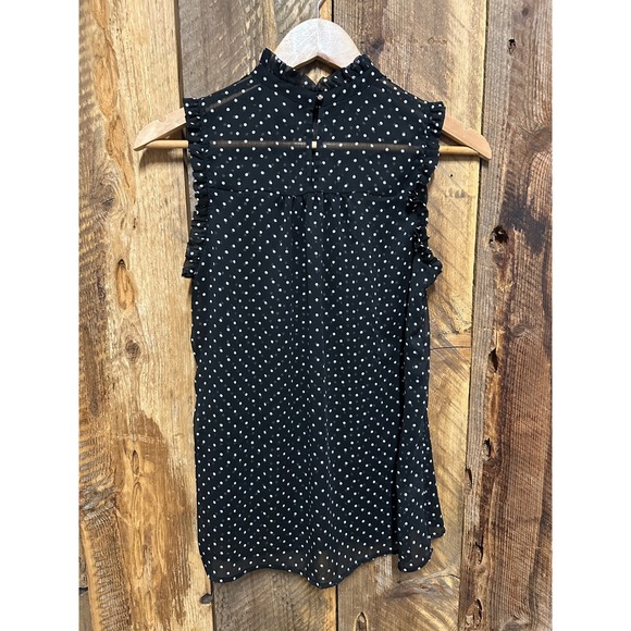 Who What Wear Polka Dot Ruffle Sleeveless Blouse XS Black White Cottagecore Chic - Picture 3 of 9